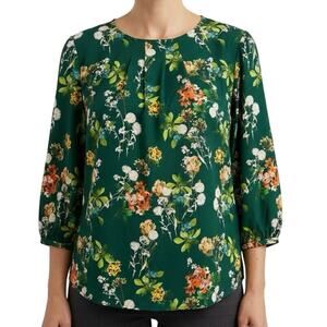 Talbots Plus Size 1X Green Floral Spring Summer Tropical Blouse Shirt Top Artsy